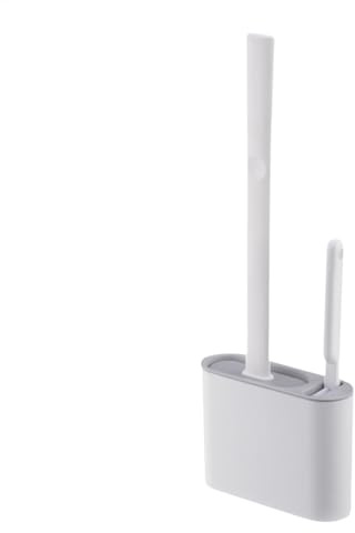 Brosse de toilette en silicone et support - Brosse WC et support - Économe en énergie - Brosse WC et support à long manche - Brosse WC pour WC, lavabo