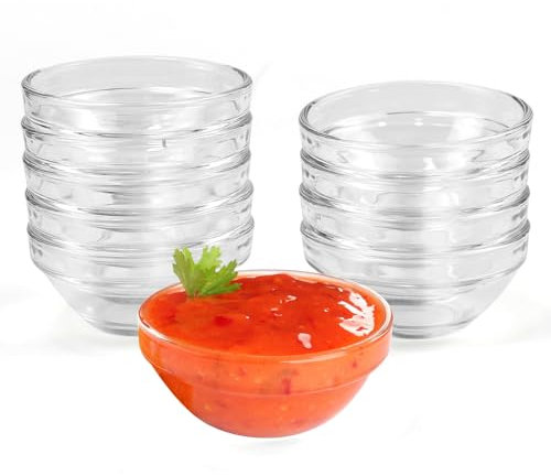 KNGNGK 10 Pièces Bol à Sauce en Verre, 75 ml Mini Transparent, pour Tapas, Fruits, Epices, Dessert