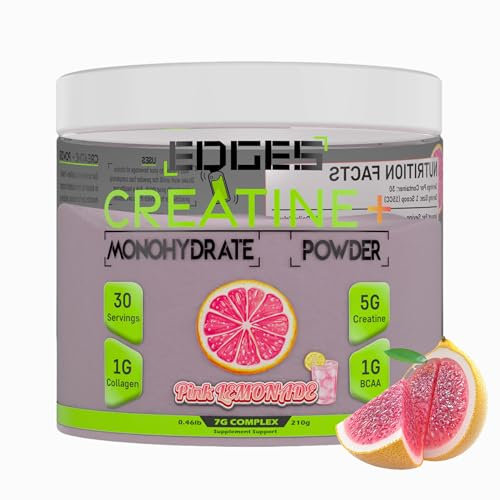 Edges 7000mg Creatine+ Monohydrate Powder - 1 Month Supply - Pink Lemonade Flavoured Creatine - with BCAAs & Collagen - Proven to Help Increase Physical Performance