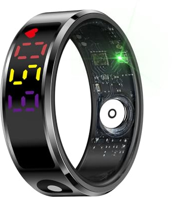 Yeabomy Bague Connectée Homme Femme,Smart Ring Health Fitness Tracker avec écran LED, Anneau Intelligent Compatible avec iOS/Android,Tracker d'activité/fréquence Cardiaque/Sommeil (Noir, Nombre 12)