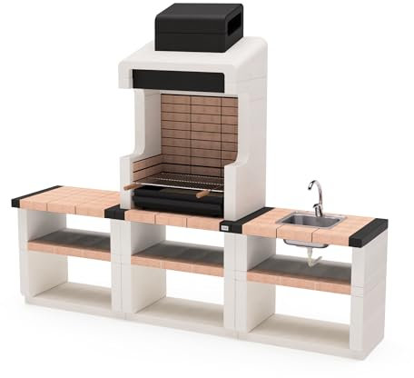 TUOZI DURANGO PLUS Fertiggrill mit modularer Spüle und Wasserhahn (Weiß, Sandstein, Schwarz - 210 x 58 x 58 cm) - Verwendung im Freien