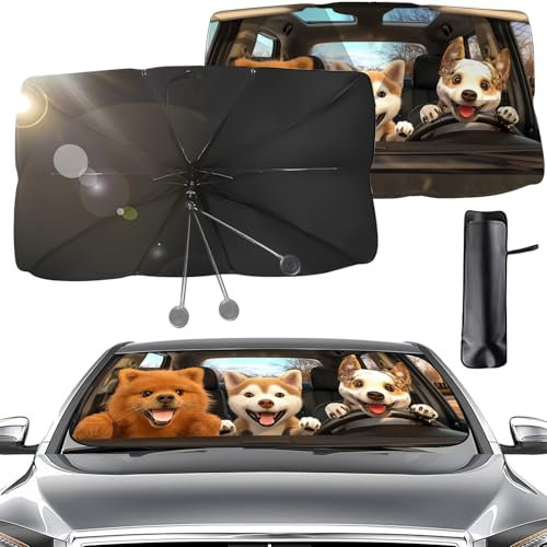 Parasole Auto Parabrezza, Pieghevole Ombrello Parasole Auto, Rotazione a 360 ° Sggiornata Pieghevole Copertura, Protezione UV e Isolamento Termico, Protezione Solare per La Maggior Parte dei Veicoli