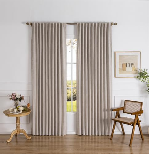 Gleantdeco 100% Verdunkelungsvorhänge 255 cm Länge Naturleinen 2-TLG. Landhausvorhänge Wohnzimmer Dunkelheitsthermik Strukturierter Flachsleinen-Stoff Inkl. Haken & Ringen