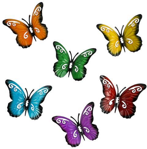 Nurhore 6 PCS Metal Butterfly Wall, Art Metal Butterfly Sculpture, Hanging Ornaments Garden for Indoor & Outdoor Yard Wall Decor