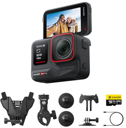 Insta360 Ace Pro Motorrad-Bundle – wasserdichte Action-Kamera mit Leica-Sensor und AI-Rauschunterdrückung für 4K120fps, 6,1 cm Flip-Bildschirm