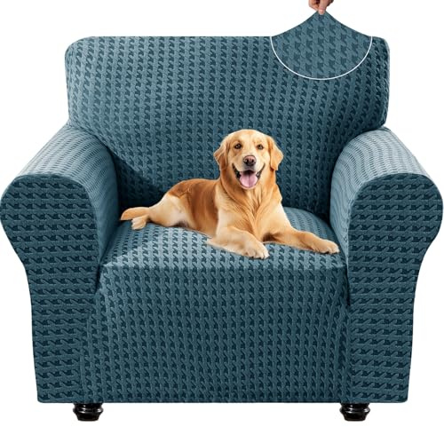 YSTELLAA Stretch Sesselschoner 1 Sitzer, Elastisch Sofa Überzug, Sofabezug Mit Armlehnen, Sofaschoner rutschfest, Universal Sofa Cover, Couchüberzüge Sofahusse Für Katze Hund, Pfauenblau