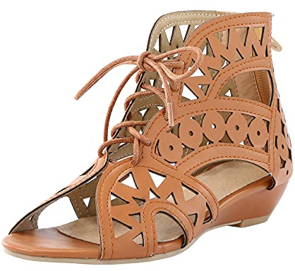 Sandaler damer sommar höga, barfotaskor damer svart smal med justerbara remmar kilsandaler eleganta fashionabla sommarskor peep tå utomhussandaler lack damskor lätta strandsandaler, BRUN, 38 EU
