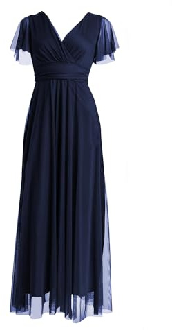 VALORIALUXE Abito Lungo Elegante Donna con Maniche Volant e Scollo a V – Vestito da Cerimonia Made in Italy (IT, Testo, XL, Regular, Regular, bluVecchio Blu)