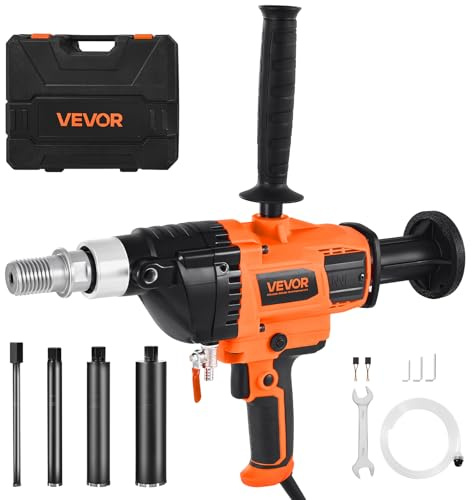 VEVOR Carotatrice per Calcestruzzo, Diametro Foratura 20 a 160 mm Trapano a Carotaggio Portatile per Calcestruzzo Asciutto e Bagnato, 4 Punte da Trapano, Velocità Variabile 0 a 1800 giri/min 2000 W