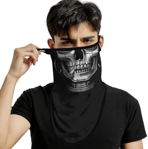 ShopINess Halsvärmare Dödskalle med Öronöglor Unisex – Bandana Motorcykel och Ansiktsmask, Skull Halsduk för Halloween, Skidåkning, Snowboard, Cykling och Outdoor Sport (Bandit)