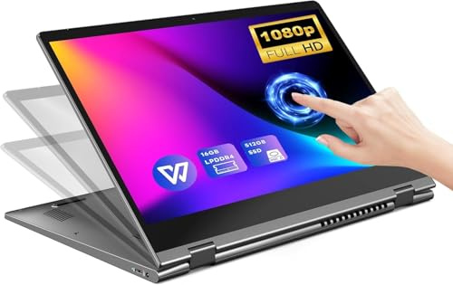 PC portátil N100 (hasta 3,4 GHz) 16 GB RAM 512 GB SSD, pantalla táctil plegable 14,1 pulgadas, Dual Band WiFi BT5.0, teclea C, desbloqueo de huella digital