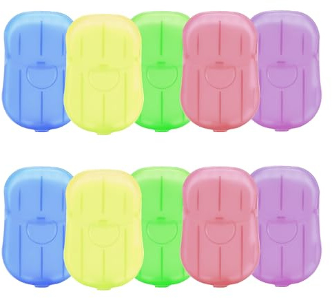 10 Boxes Paper Soap Sheets, Portable Hand Soap Flakes, Mini Scented Slice Sheets, Disposable Washing Paper Soap with Slide Storage for Travel & Outdoor Activities