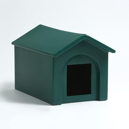 Kitty Kottage - Plastic Waterproof Cat House/Outdoor Cat Shelter/Den/Kennel - Made in Sheffield, UK - (Green, One Size)
