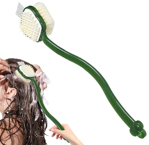 Duqulle Strofinaccio per La Schiena in Doccia | Spazzola da Bagno con Manico Lungo per Pulizia del Corpo | Strumento con Setole per Unghie e Schiuma Abbondante Lavaggio Capelli Appendibile per