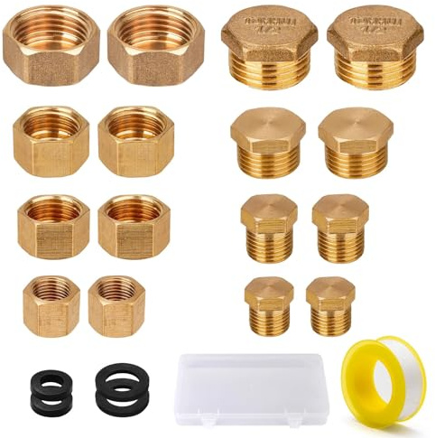 Crynvor Bouchon,Plomberie Raccord Cloison Laiton 3/4 Mamelon Laiton Réduit Double Mâle, Raccord Capuchons Filetés Filetage Mâle, Bouchons Tuyau Hexagonaux RaccordJoint Bouchon Tuyauterie