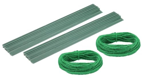 sourcing map 100Pcs 2 Gauge Floral Wire, 11.81 Length Flower Stem Wires with 0.08 x 32.8ft Twine for Wreath Making, Flower Arrangement, Green
