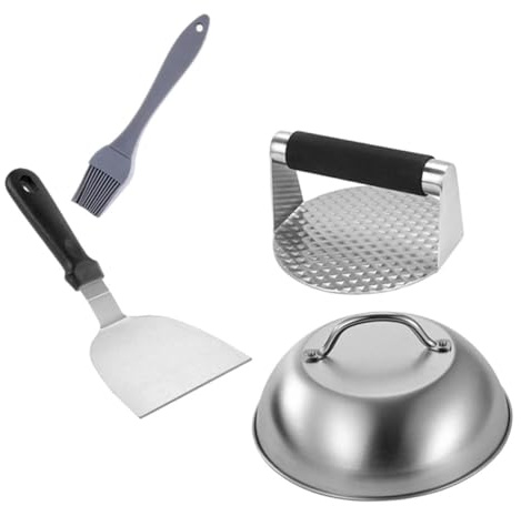 CLISPEED Kit Presse Burger INOX avec Spatule Outil Aplatisseur Viande Résistant pour Barbecue Fête des Pères Presse à Viande Antiadhésive pour Galettes