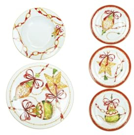 BRANDANI 89692 Servizio Tavola 18 Pezzi Gioco Di Luci Porcellana 6 Piani 6 Fondi 6 Dessert 27/23/19 cm Natale