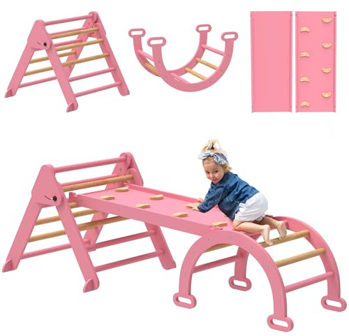 AIYAPLAY 7-in-1 Montessori Klettergerüst Indoor, Faltbar, Rosa