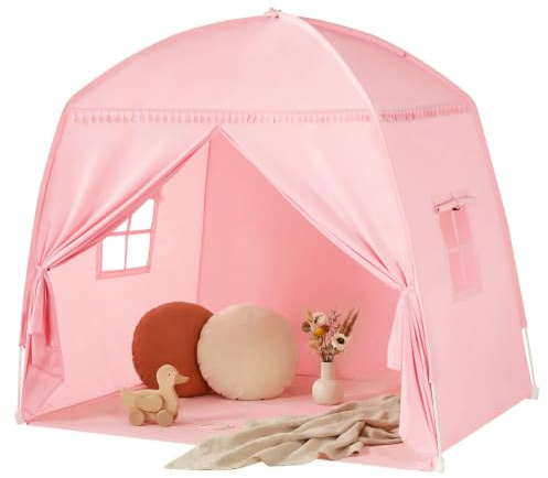 Kids Play Tent Bed Tent: Children's Double Single Bed Tent Large -Canopy Toddler for Boys & Girls - Baby Pop Up Tent Floor Playhouse Indoor Sleeping for Bedroom Decor Gift Toys (Pink)