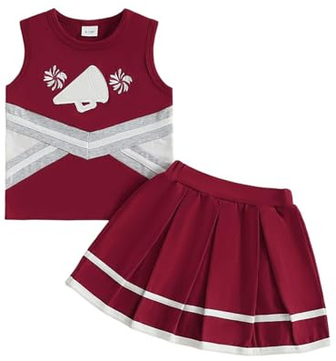 Baby Mädchen Cheerleading Shirts + Röcke + Cheerleading Halloween Cheerleading Kostüme 0 4 Jahre alt (Brick Red, 2-3 Years)