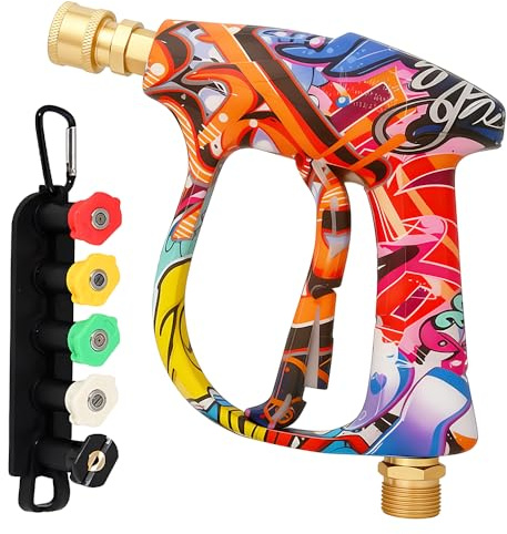 NAVESO - Pistola de lavado a presión, colorida pistola de lavado a chorro con 5 boquillas de pulverización, M22-14 mm a 1/4 pulgadas, pistolas de lavado de alta presión para limpiar coches, paredes y