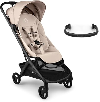 Bugaboo Butterfly 2 Lightweight Travel Stroller Cabin Size - Set with Bumper Bar - One-Hand Fold Portable Pushchair, Baby Buggy with Reclining Seat, Storage Basket, Carry Strap – Desert Taupe