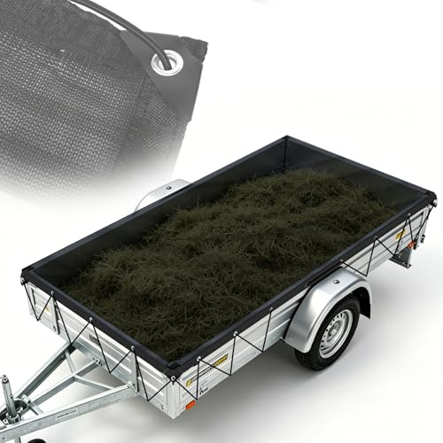 efuturetime Filet Remorque à Mailles Fines 2 × 3,5 m avec Cordon Élastique | de Protection, Noir, Ø6 mm, pour Feuilles, Branches, Foin, Tonte de Gazon