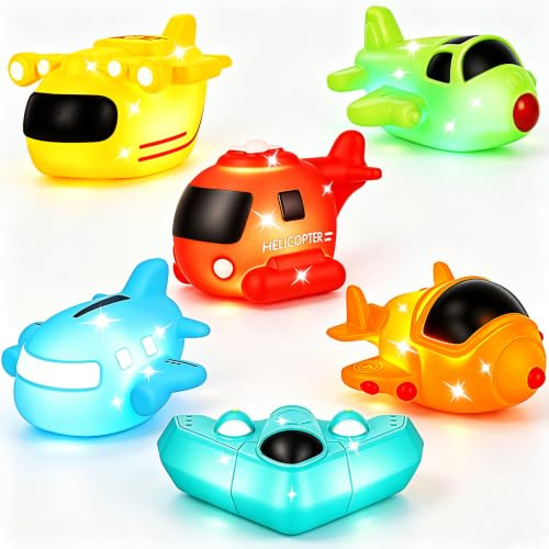 JoiTale Light Up Bath Toys, 6 Pack No Hole No Mould Bath Planes for 1-3Y | Sealed No-Hole Anti-Mould, Vibrant LED Lights, Smooth Edges, Safe PVC, Baby Size, Sensory Bath Toy, Toddlers Bathtub Toys