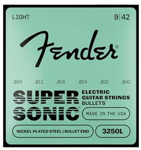 Fender SuperSonic Bullets 3250L E-Gitarrensaiten Light 9-42 | Bullet-Enden für stabiles Stratocaster-Tremolo, vernickelter Stahl für brillanten Klang, Saitenstärke 9-42 (Light Gauge)