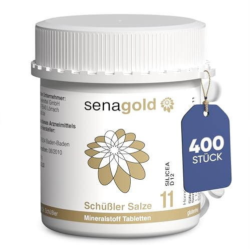 Senagold Schüssler Salze Nr. 11 – Silicea D12 – 400 Tabletten – Das Salz der Haare, der Haut und des Bindegewebes – gluten- & alkoholfrei – hergestellt nach Homöopathischem Arzneibuch in Deutschland