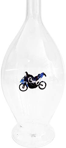Garaffa de vidrio cristal claro, decantador ,jarra, botella, flacon de cristal soplado co la boca, con una motocicleta de vidrio coloreado en dentro, rellenable altura circa 30 cm, capacidad 0,5 litro, disenado e fabricado por la Oberstdorfer Glashütte