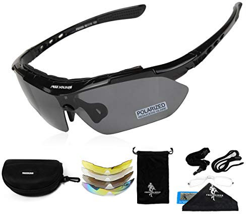 FREE SOLDIER Sportbrille Polaroid Sonnenbrille Herren Fahrradbrille 5 in 1 Taktische Militärische MTB Brille Laufbrille zum Radfahren Fahrt Wandern Fischen Outdoor-Aktivitäten(Schwarz)