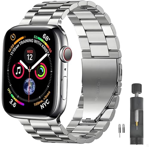 Stainless Steel Band for Apple Watch Ultra 3-1 Series 11-1 SE | Compatible with 49/46/45/44/42/41/40/38mm, Professional Office Dressy Metal iWatch Strap for Men, No-hair-pinning Links