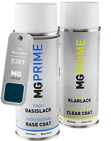 MG PRIME Autolack Spraydose für Mercedes 5389 Stahlblau/Steel Blue +1K | Set aus Basislack + Klarlack, Sprühdosen 400ml