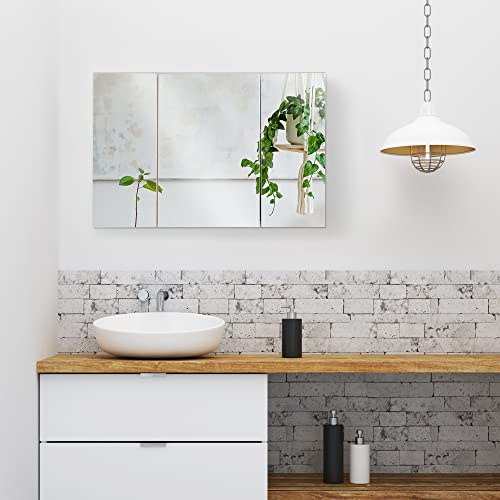 kleankin Armoire Murale Salle de Bain, Meuble de Rangement avec Miroir, 2 placards avec 3 étagères en Bois, 90 x 60 x 13,5 cm