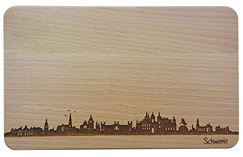 Brotzeitbrett Schwerin Skyline | Frühstücksbrettchen aus Buche | Holz Schneidbrett | Geschenk mit Gravur | Frühstücksbrett | Nordrhein-Westfalen (Brett L (26x16x1,5cm), 1. ohne persönlicher Gravur)
