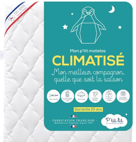 P'tit Lit - Klimatisiert Babymatratze | 60x120 cm | 1 Sommerseite / 1 Winterseite | Anti-Milbe | Abnehmbar | OekoTex