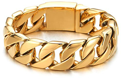 COOLSTEELANDBEYOND Große 22CM Maskulinen Stil Edelstahl Goldfarben Panzerkette Herren Armband