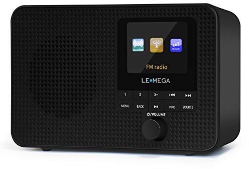 LEMEGA IR1 Portable WiFi Internet Radio,FM Digital Radio,Bluetooth Speaker,Dual Alarms Clock,Sleep Snooze Timer,40 Presets, Headphone-Output,Colour Display,Batteries or Mains Powered – Black Finish