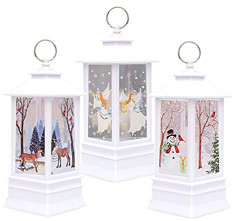 Christmas Lanterns, 3PCS Christmas Decorations Lights White Snowman Elk Angel Light with LED Tea Light for Christmas Wedding Birthday Holiday Party Decor