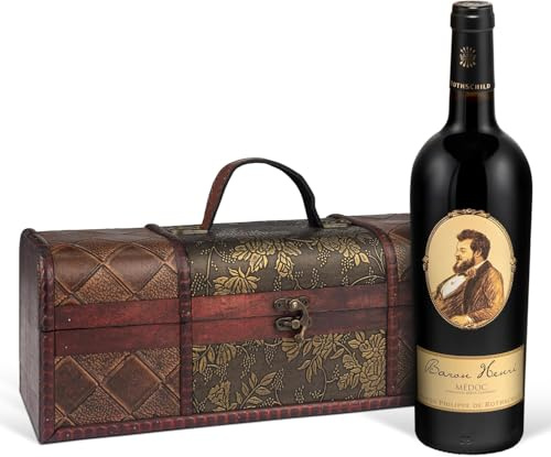 Das perfekte Weingeschenk: Baron Philippe de Rothschild 'Baron Henri' A.O.C. Medoc (0.75 l) in edler Holz-Box-Vintage, Bordeaux, Holzkiste, Frankreich, Kenner, Experte