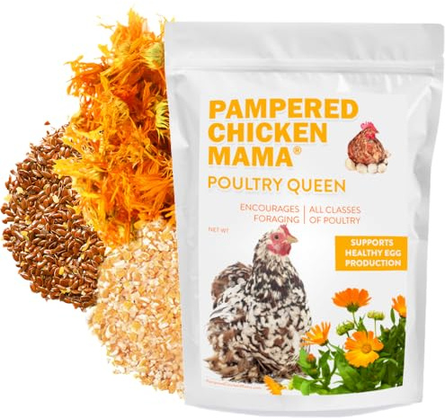 Pampered Chicken Mama Mealworm, Corn, Flax, & Herb Treat for Backyard Chickens, Healthy Layer Feed & Supplies for Pet Chickens Poultry Queen Treat for Hens (3 pounds)