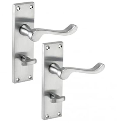 Haven Heritage Door Handle Victorian Scroll Bath Lock Satin Nickle