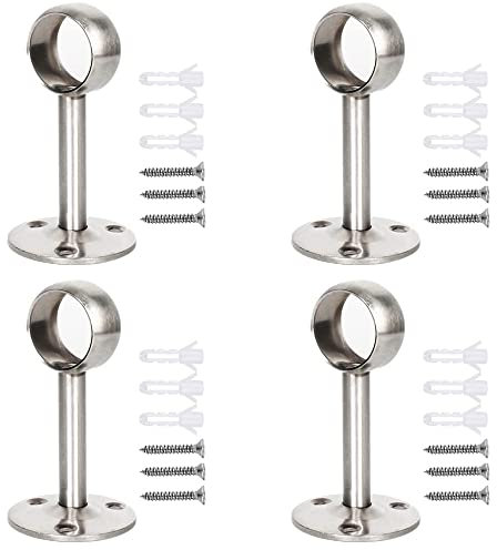 4 Pezzi Staffa di Montaggio a Soffitto, Staffe per Tende, Accessori per Staffe Appendiabiti Acciaio Inossidabile con Vite e Tubo di Espansione a Vite, per Stendino, Guardaroba, Armadio (22mm, Argento)