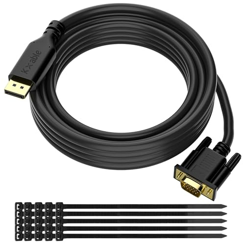 DisplayPort to VGA Cable 25 FT, DP to VGA Adapter Cord, Display Port to VGA Male to Male Converter Cable, Gold-Plated, 1080P@60Hz, For PC, Desktop, Laptop, HDTV, Projector, Monitor, with 25 Ties