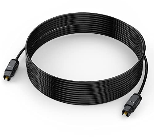 Optical Audio Cable 20 feet, SPDIF Toslink for TV PS4 to Soundbar etc. | Fiber Optic Super-Thin Cord