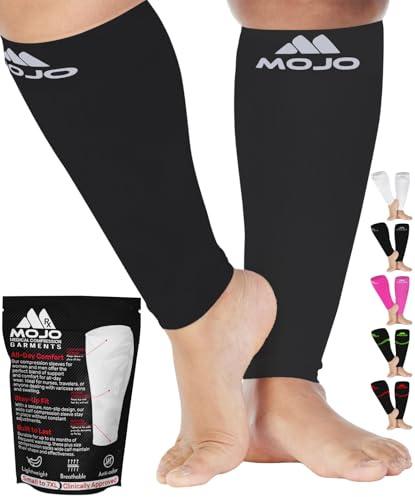 Mojo - Compression Socks Footless for Women and Men 20-30mmHg - Big and Tall Medical Leg Compression Sleeve for Flying, Nurses, Travel Circulation - Gray, 3X-Large - A604