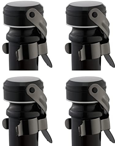 WOTOR tappo per spumante, tappi bottiglie vino, a prova di perdite, Mantieni fresco, riutilizzabile accessori vino, Adatto per vino rosso, champagne, prosecco, vino frizzante (nero, 4 pezzi)