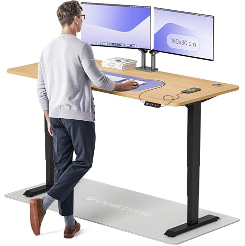 Desktronic HomePro Höhenverstellbarer Schreibtisch 180 × 80 cm – Elektrischer Schreibtisch Mit Zwei Elektrischen Motoren, Touchscreen-Steuerung und Integrierten USB-A- und USB-C-Ladeanschlüssen